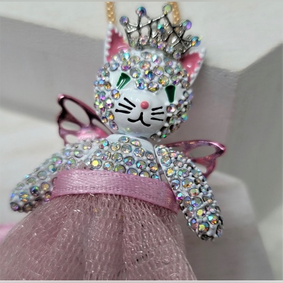 NWT 💖💎 Betsey Johnson Cat Fairy Pendant Slider Necklace Pink & Gold - Picture 8 of 12